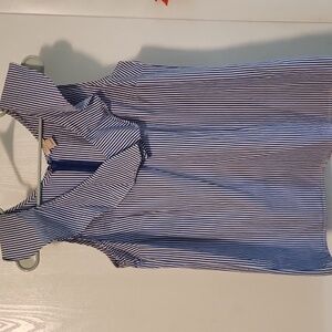 J. Crew Navy and White Ruffle Blouse